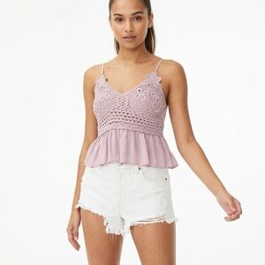 Aeropostale Lace Crochet Peplum Cami Top - Dusty Pink